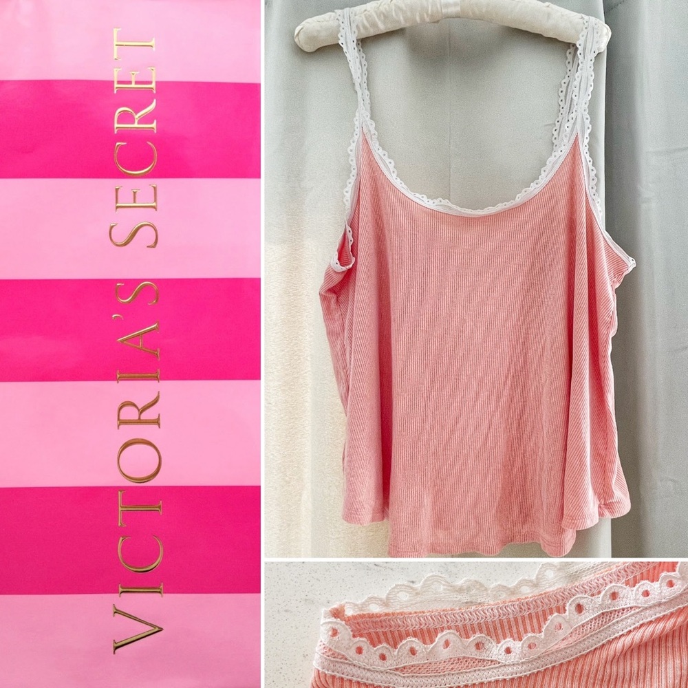 Victoria’s Secret Dainty Peach Eyelet Pajama Tank Top Size Large